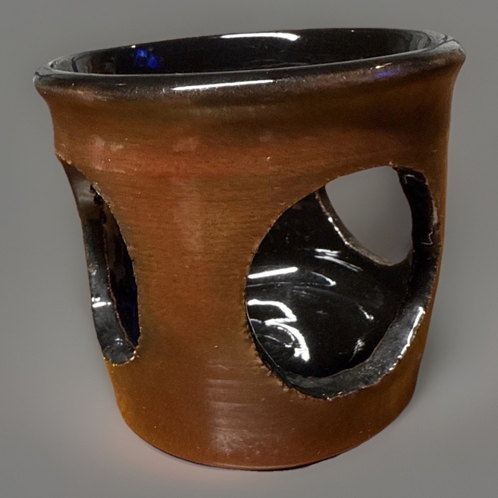 Vintage Terra-cotta tea light candle holder 1992 Red/ Black